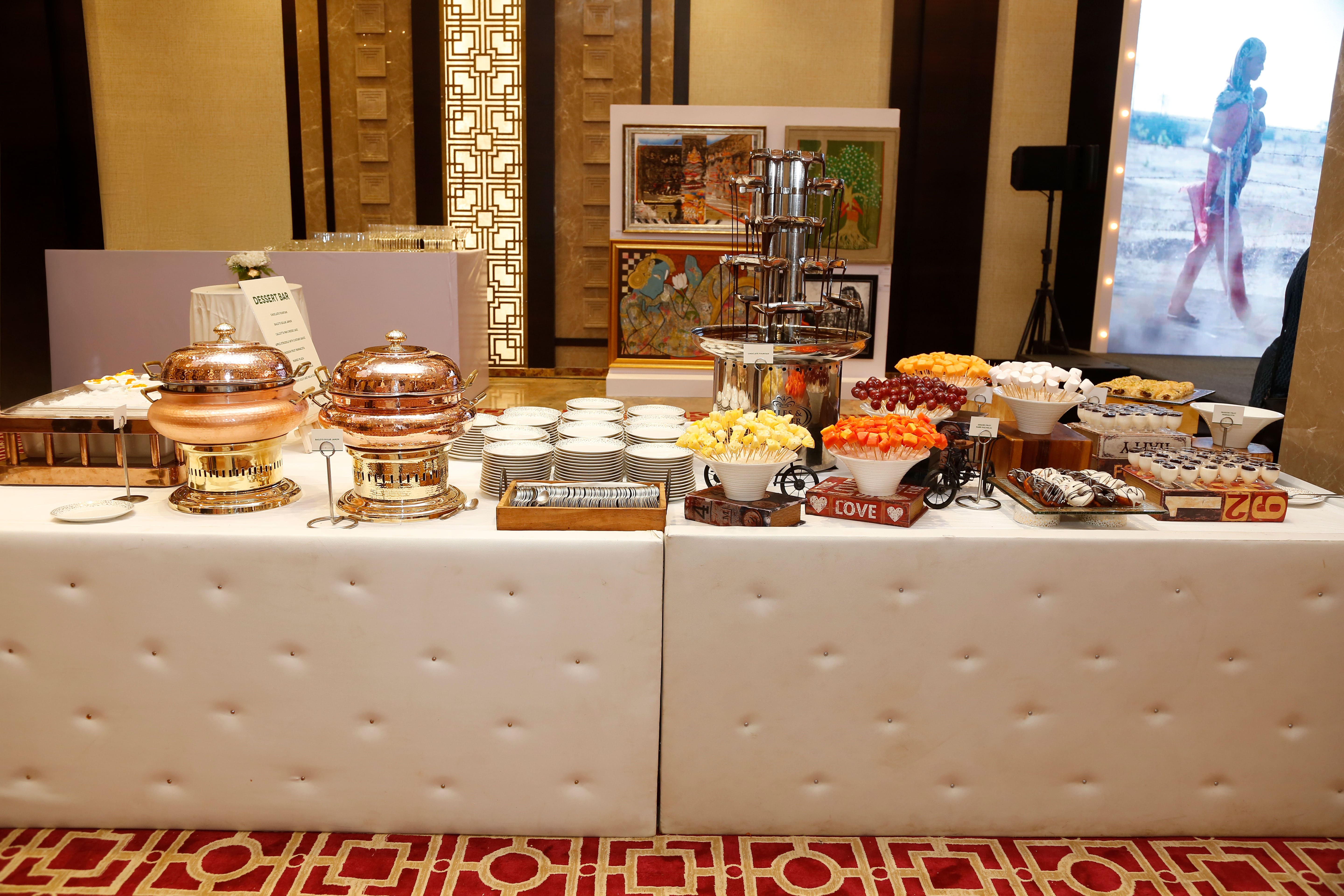 Elegant banquet hall with formal dining setup