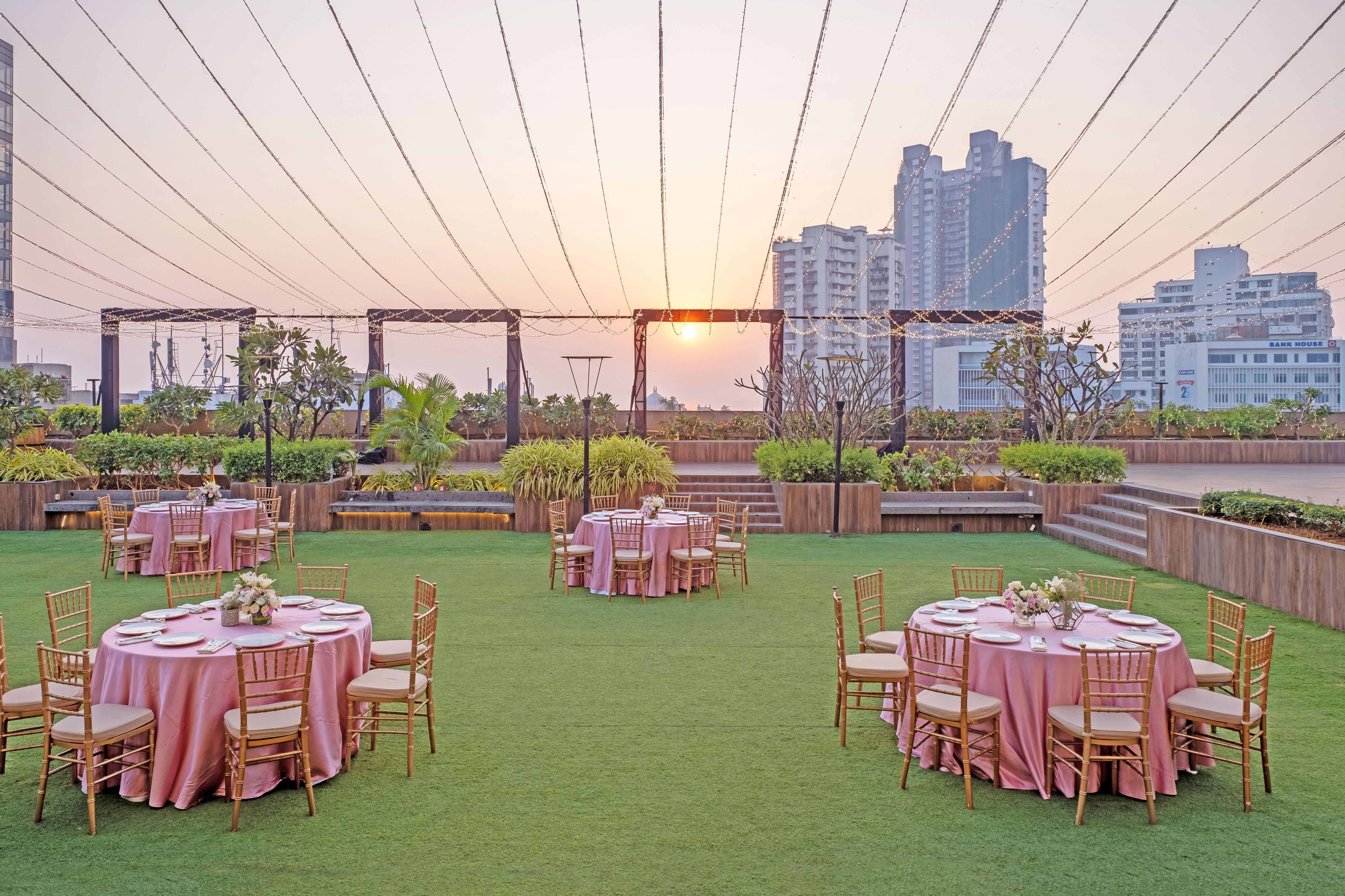 Elegant banquet hall with formal dining setup