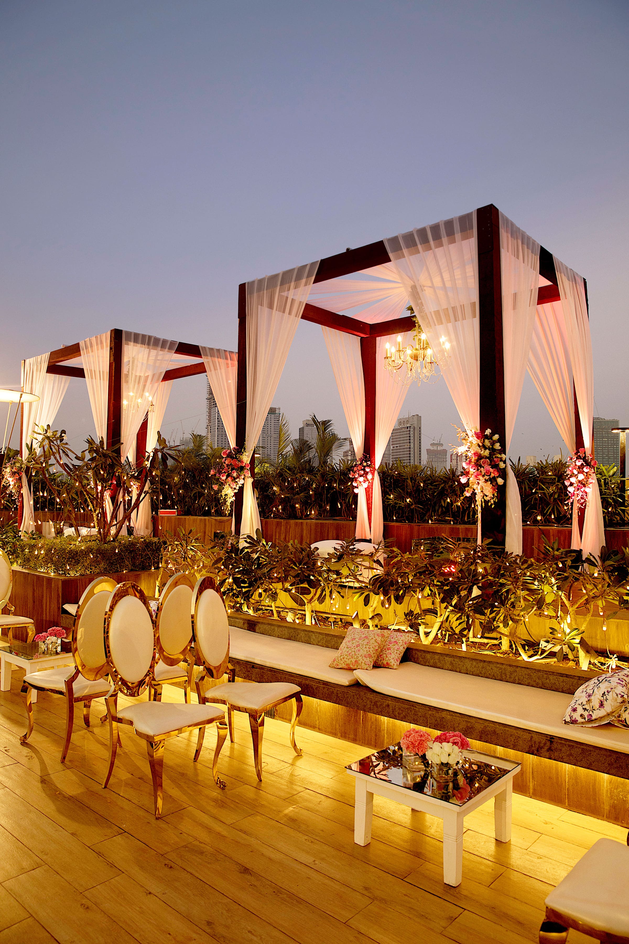 Elegant banquet hall with formal dining setup