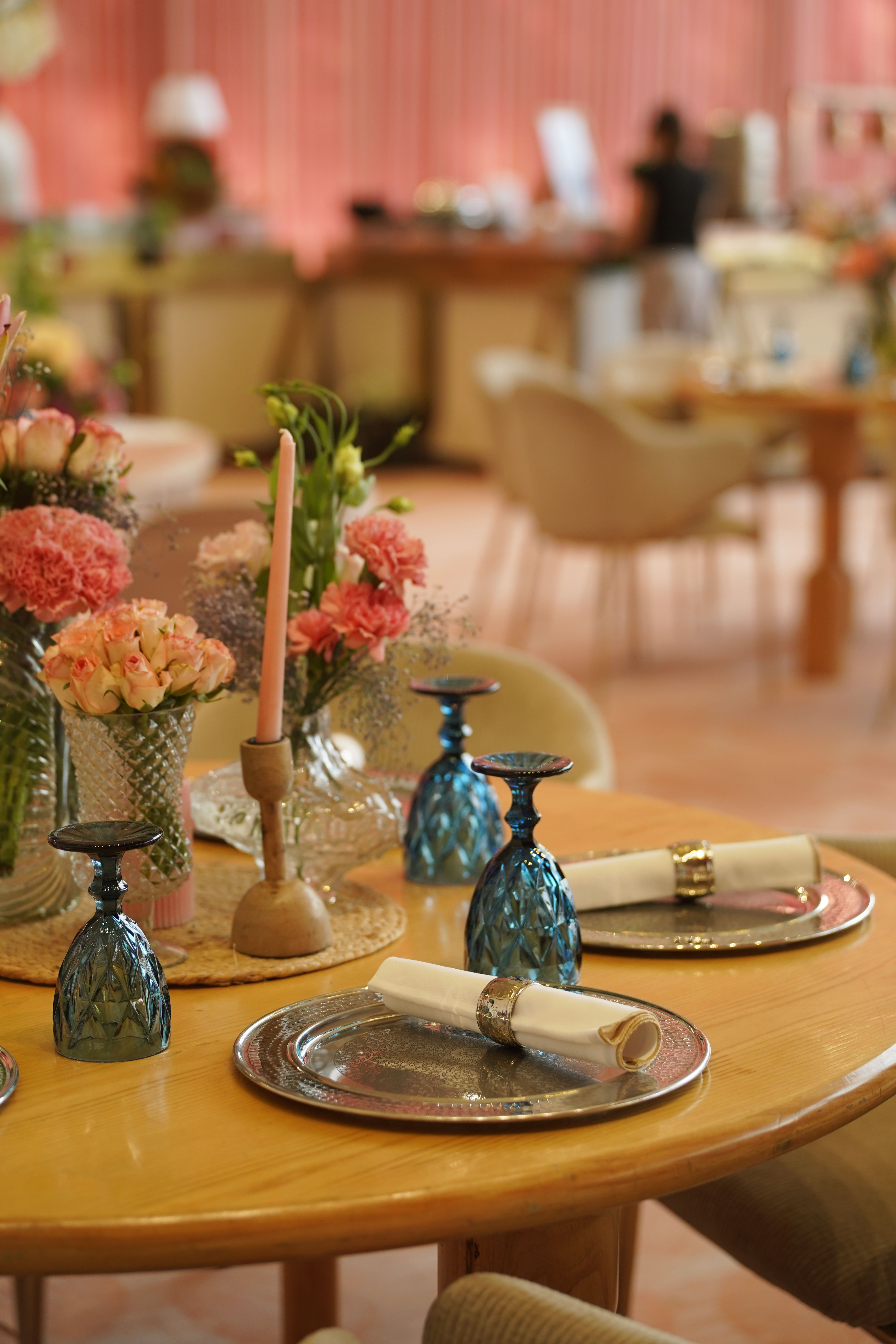 Elegant banquet hall with formal dining setup